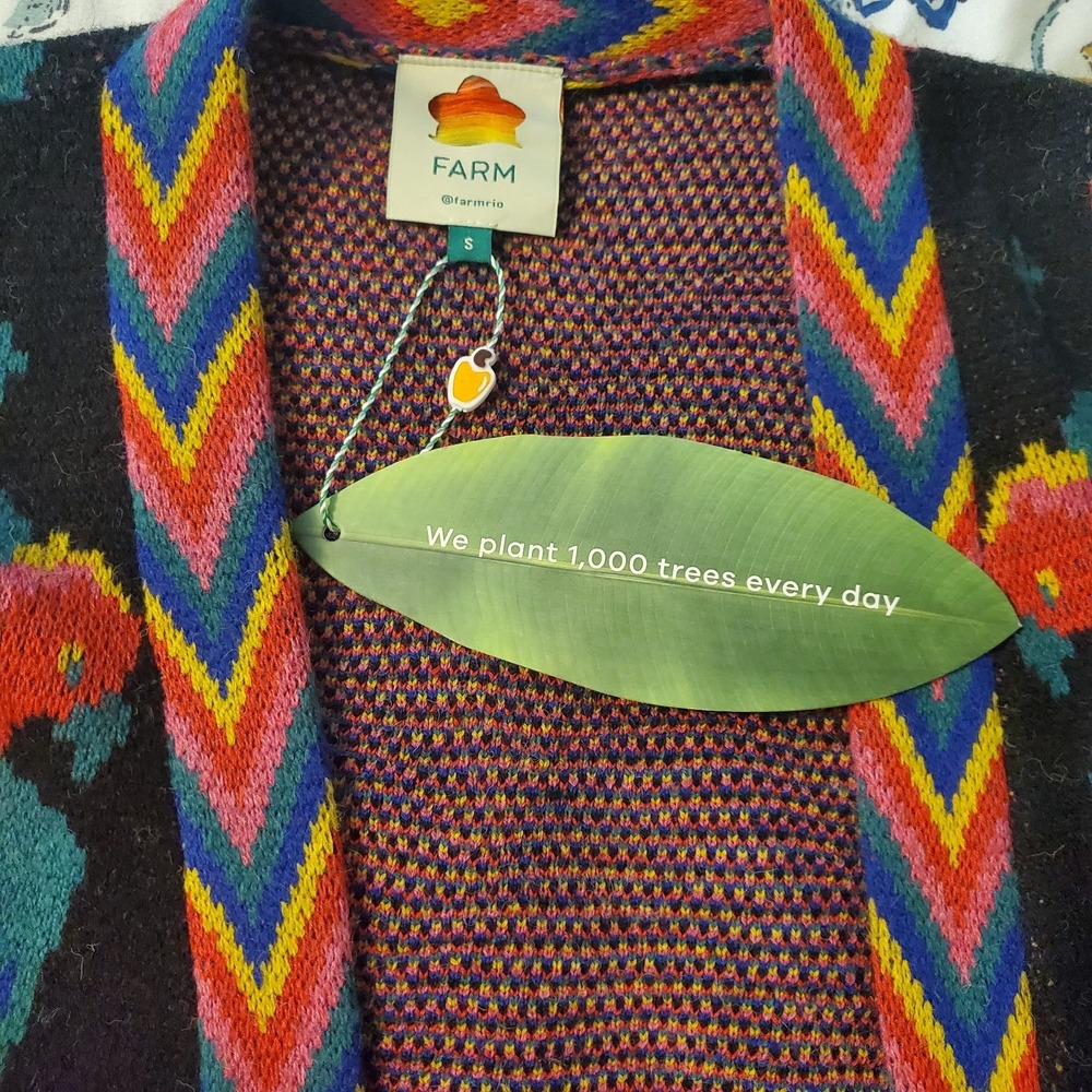 NWT Farm Rio Macaw Night Belted Kimono Cardigan Sweater Tropical Wild Colorful - Picture 6 of 10